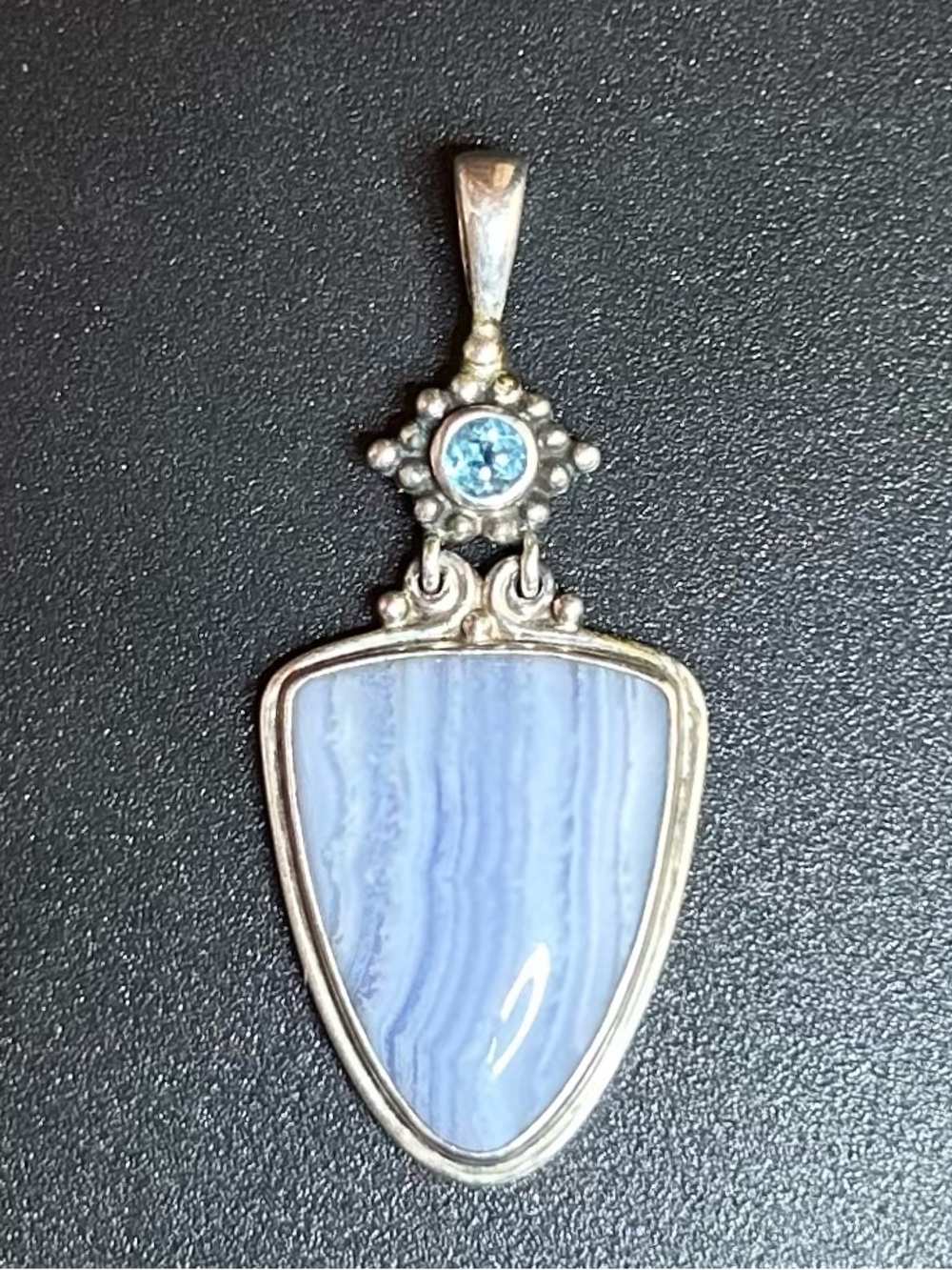 Sajen Sterling Silver Blue Lace Agate Pendant with Blue Topaz Accent